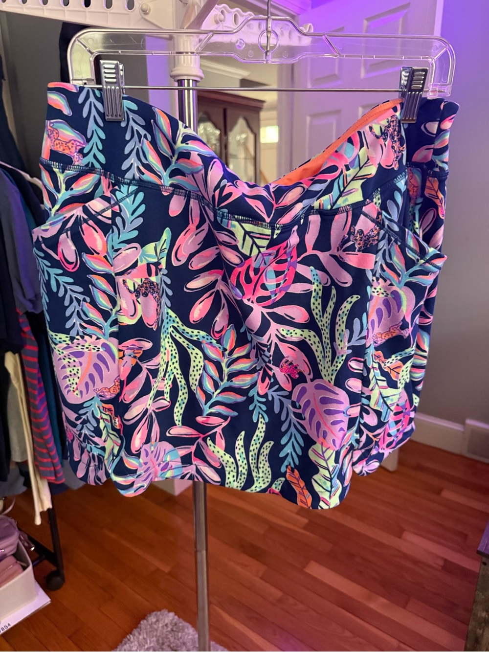 Lilly Pulitzer Navy Tropical Leaf Print Skort with Pink & Mint Accents
